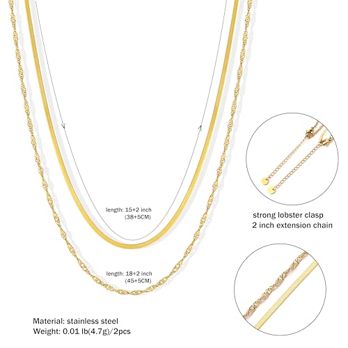 CONRAN KREMIX Waterproof Gold Necklace Layered Necklaces for Women Non Tarnish,14k Gold Plated Stainless Steel Dainty Stack Thin Chain Necklace Set for Women Gifts Jewelry - color: Gold-04