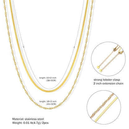CONRAN KREMIX Waterproof Gold Necklace Layered Necklaces for Women Non Tarnish,14k Gold Plated Stainless Steel Dainty Stack Thin Chain Necklace Set for Women Gifts Jewelry - color: Gold-04