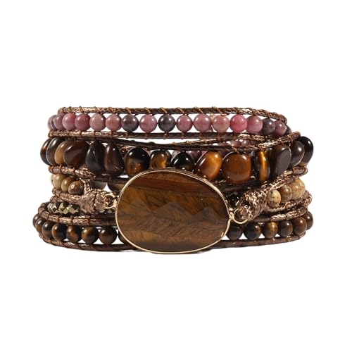 Women Wrap Bracelets Boho Natural Stone Jasper Turquoises Strand Bracelet Jewelry Collection - color: Tiger Eye 2