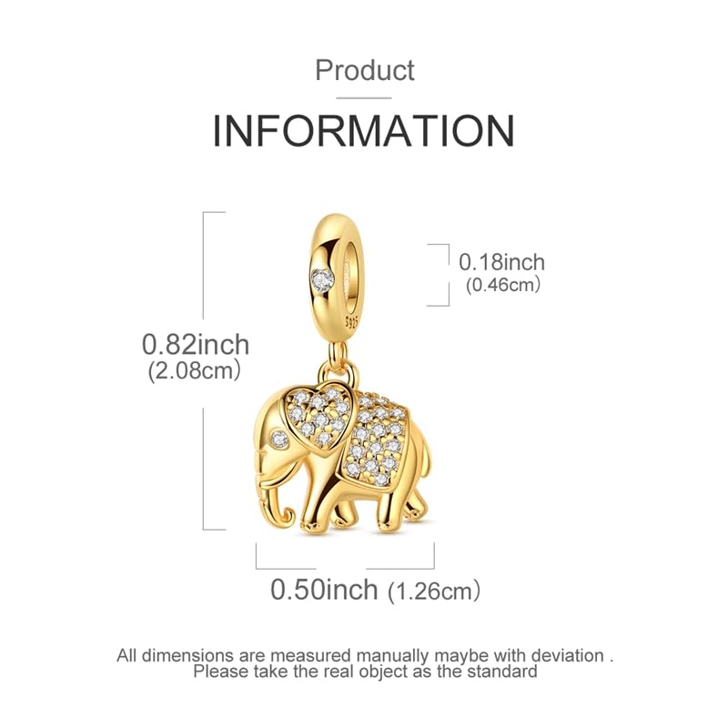 Charm for Bracelets and Necklaces Heart Cat Flower Boy 925 Sterling Silver Bead Birthday Jewelry Gift for Women - color: Gold Elephant Charm