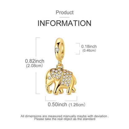 Charm for Bracelets and Necklaces Heart Cat Flower Boy 925 Sterling Silver Bead Birthday Jewelry Gift for Women - color: Gold Elephant Charm