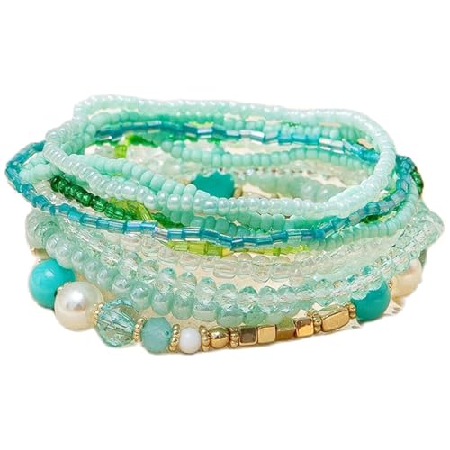 Bohemian Colorful Crystal Glass Beads Seed Beaded Bracelet Handmade Adjustable Stackable Elastic Strand Bangle for Women Summer Beach Hawaii Boho Wristbands Jewelry - color: blue