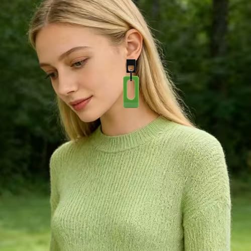 Boho Lightweight Retro Simple Acrylic Splicing Rectangle Earrings for Women Creative Exaggerated Statement Dangle Drop Earrings Jewelry - color: Black light green