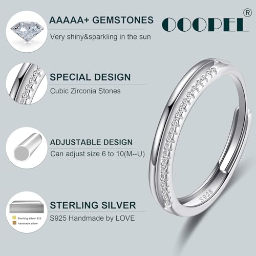 OOOPEL Sterling Silver Adjustable Ring S925 Silver Rings for Women Cubic Zirconia Twist Love Knot Dainty Ring Silver Minimalist Open Finger Rings Silver Thumb Sterling Silver Ring - color: silver-A