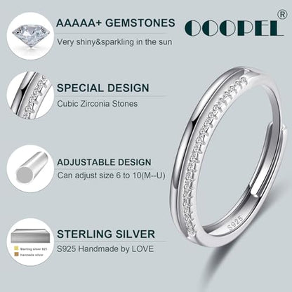 OOOPEL Sterling Silver Adjustable Ring S925 Silver Rings for Women Cubic Zirconia Twist Love Knot Dainty Ring Silver Minimalist Open Finger Rings Silver Thumb Sterling Silver Ring - color: silver-A