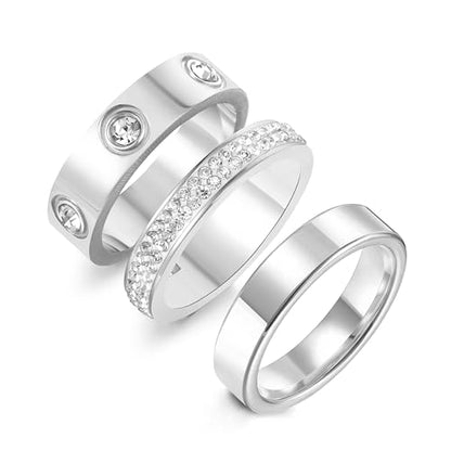 Gold Silver Rings for Women Dainty 18K Gold Plated Cubic Zirconia Stacking Rings for Women Thumb Ring Set Love Friendship Dual Band Rings Promise Wedding Engagement Rings - color: Silver
