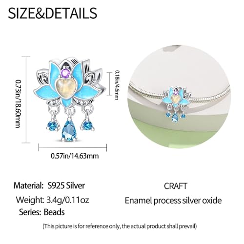 HappyStar 925 Sterling Silver Charms for Bracelets and Necklace Dangle Pendants Beads Charms Fits Charms Bracelets for Woman Jewelry Gifts (with one Spacer Bead Charms) - style: Blue Lotus Beads