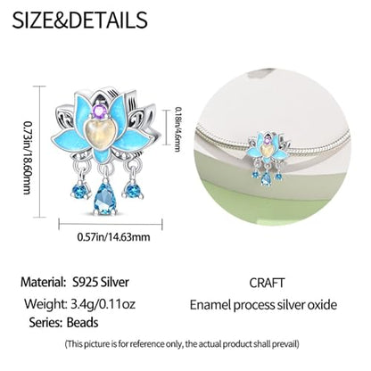 HappyStar 925 Sterling Silver Charms for Bracelets and Necklace Dangle Pendants Beads Charms Fits Charms Bracelets for Woman Jewelry Gifts (with one Spacer Bead Charms) - style: Blue Lotus Beads
