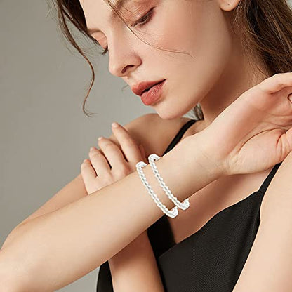MOZAKA 30 Pieces 6mm/8mm Faux White Pearl Bracelets for Women Stackable Stretch Beaded Bracelets Simulated Pearl Bracelet Set for Bridesmaid Bridal Wedding Party Jewelry - style: A:6mm
