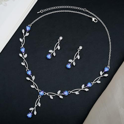 CSY Elegant Bridal Jewelry Sets Clear Cubic Zirconia Wedding Necklace Earrings Bracelet Set for Birdes Bridesmaids CZ Prom Jewelry - color: Royal Blue-Necklace Earrings Bracelet