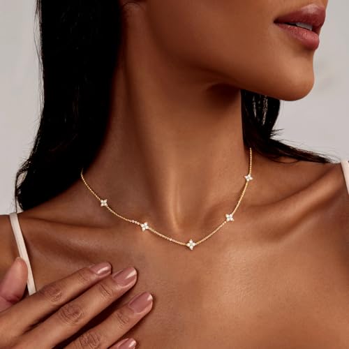 Zeffy Diamond Necklaces for Women, Dainty Gold Necklace 18k Gold Plated Layered Necklaces Simple Gold CZ Diamond Pendant Necklaces for Women Trendy Jewelry Gifts for Girls - color: Gold Flower Diamond Necklace