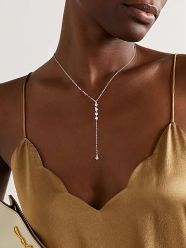 Foxgirl Lariat Gold Necklace for Women, Dainty Long Necklace 14k Gold Plated/Silver Y-Shaped Pendant Necklace Trendy Layered Cz Beaded Chain Drop Necklaces Simple Gold Jewelry For Women Gift - color: Y CZ Lariat Necklace-SL
