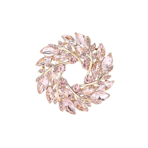 Rhinestone Flower Brooch for Women Sparkling Cubic Zirconia Wreath Brooch Pin Vintage Crystal Wheat Ear Flower Pin Elegant Clothing Hat Bag Accessories Christmas Wedding Bridal Birthday Jewelry - color: Pink