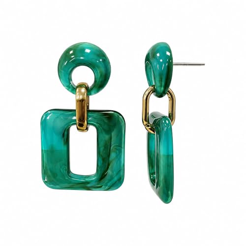 Retro Boho Hollow Square Earrings Lightweight Fashion Jewelry Casual Daily Wear Geometric Drop Earrings Party Acrylic Square Dangle Accessories - color: Green
