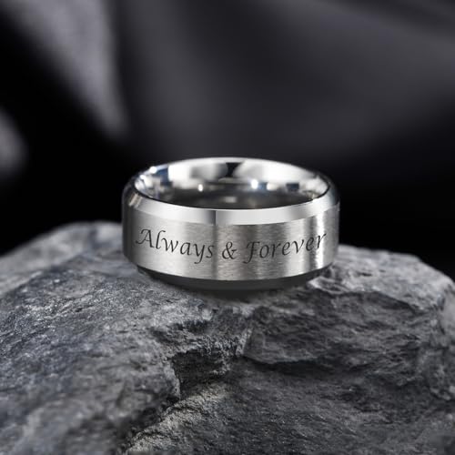 VNOX Customize Personalized 6MM/8MM Tungsten Carbide/Stainless Steel Simple Matte Brushed Finish Wedding Band Engagement Rings for Men Women,Size 5-14 - color: Silver-8mm-stainless-steel
