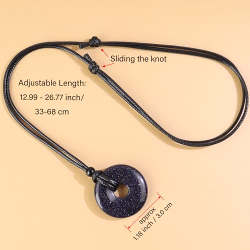 FANASY Natural Gemstone Pendant Necklce Lucky Coin Crystal Necklace Protection Donut Pendnat with Adjustable Rope for Men Women - color: Blue Sandstone