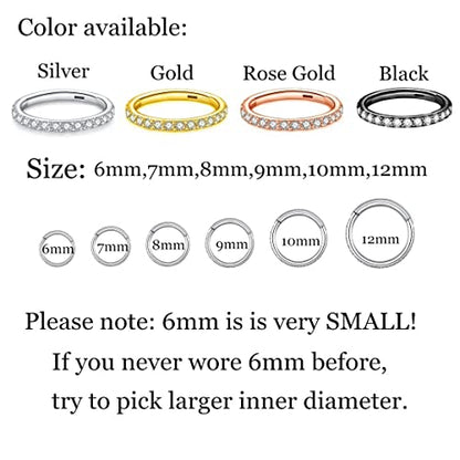 CZ Hinged Segment Nose Rings Hoop 316L Surgical Steel Cubic Zirconia Conch Daith Helix Tragus Body Piercing Jewelry Lip Rings Cartilage Earrings 20G 18G 16G Stainless Steel Septum Clicker Ring - color: Silver, size: 16 Gauge 6mm