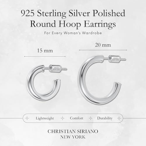 Small Gold Hoop Earrings for Women | 18K Gold Plated Non Tarnish Hoops, Classic Polished Huggie Earrings, 925 Sterling Silver Base, Twist Hoop. (4x20mm & 4x25mm, 3x15mm & 3x20mm) - color: Silver, size: Polish Hoop (3x15mm & 3x20mm)