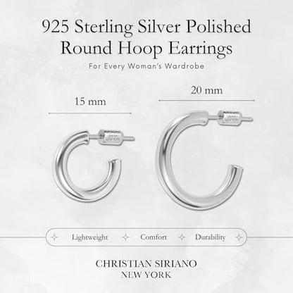 Small Gold Hoop Earrings for Women | 18K Gold Plated Non Tarnish Hoops, Classic Polished Huggie Earrings, 925 Sterling Silver Base, Twist Hoop. (4x20mm & 4x25mm, 3x15mm & 3x20mm) - color: Silver, size: Polish Hoop (3x15mm & 3x20mm)