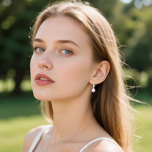 TIGER RIDER Pearl Earrings 925 Sterling Silver Leverback Hypoallergenic Drop Earring Jewelry for Women Birthday Gifts - style: Pink Pearl 3