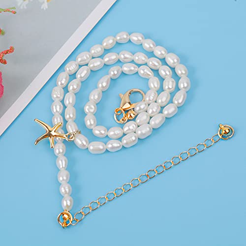 wgoud Natural Freshwater Pearl Choker Necklace for Women, Trendy 14K Gold Plated Pearl Necklaces Handmade Jewelry Gift - color: Necklace E