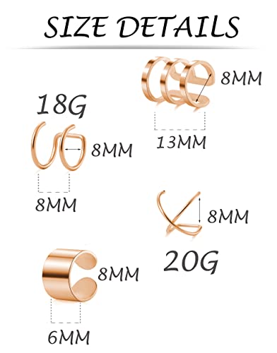 4-10 Pairs Stainless Steel Ear Cuff Helix Cartilage Clip On Wrap Earrings Fake Nose Ring Non-Piercing Adjustable - color: A5: 4 Pairs, Rose Gold Tone