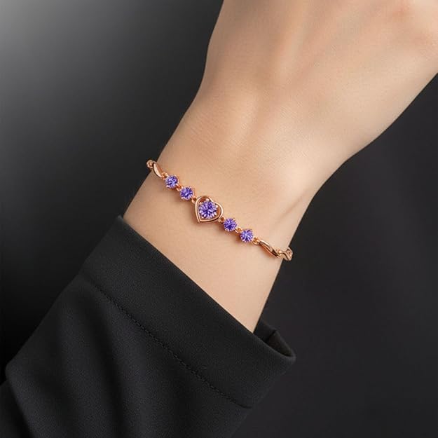 Nilu's Collection Women's Copper Sterling Silver Heart Shape Stone Charm Bracelet - color: Rose Gold Combo Bracelet