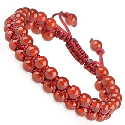 MASSIVE BEADS Double Layer Natural Chakra Healing Power Crystals Macrame Bracelet Yoga Stone Beads Gemstone Meditation Relax Anxiety Bangle for Unisex Women Men - color: Carnelian, size: 6mm