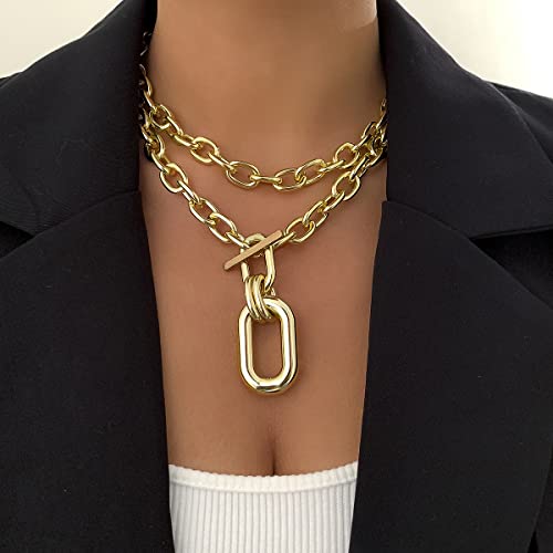 CSIYANJRY99 Chunky Gold Necklaces for Women,Multilayer Punk 80s Hip Hop Necklace,Layered Cuban Link Chain Statement Necklace 90s Freaknik Outfit Accessories for Women - color: Gold Larered Neckalce