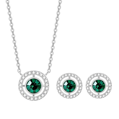 COBI Jewelry Set for Women, 18K Gold & Rhodium Plated CZ Necklace & Earrings, Clover Halo Infinity Solitaire Feather Designs, Dainty Crystal Pendant Sets, Trendy Fashion Gifts for Her - style: Emerald Nano Solitaire