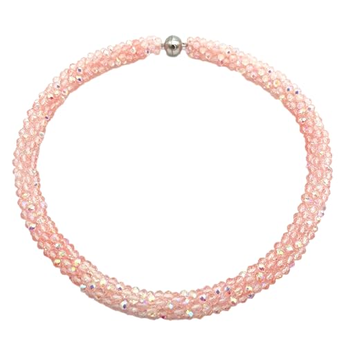 Hand Knotted Beads Statement Necklace Bracelet Jewelry Set Artificial Crystal Choker for Women- Handmade Beaded Strand Sparkly Faceted Crystal Rondelle-17inches, 30 Colors - color: Pink