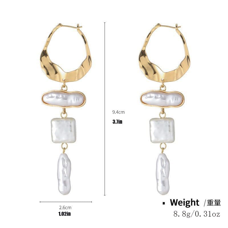 Statement Pearl Dangle Earrings,Gold and Large Pearl,Luxury Chandelier Organic Style Earrings - color: B gold and white