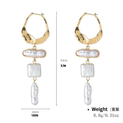 Statement Pearl Dangle Earrings,Gold and Large Pearl,Luxury Chandelier Organic Style Earrings - color: B gold and white