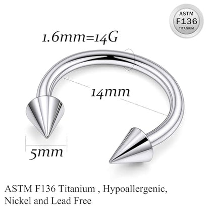 Ruifan 20G 18G 16G 14G 12G Horseshoe Nose Ring Titanium Septum Rings Piercing Jewelry Cartilage Conch Helix Rook Lip Tragus Earring Hoop Eyebrow Retainer For Women Men 6mm 8mm 10mm 12mm 14mm 16mm 19mm - size: Spike: 14G - 14MM