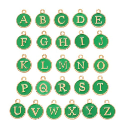 A-Z Letter Charms Round Enamel Alphabet Initial Pendant for Jewelry Making,Double-Side for Necklace Bracelet Earring DIY Craft - color: 1 set(26pcs)-Green