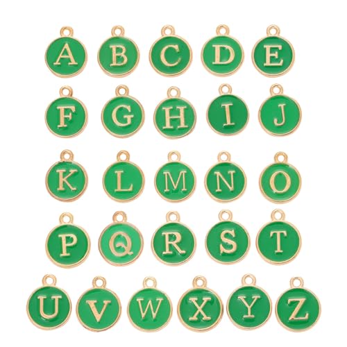 A-Z Letter Charms Round Enamel Alphabet Initial Pendant for Jewelry Making,Double-Side for Necklace Bracelet Earring DIY Craft - color: 1 set(26pcs)-Green