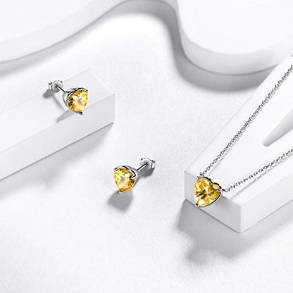 Aurora Tears Hearts Necklace Earrings Jewelry Sets - Women 925 Sterling Silver Birthstone Pendants Earrings Set Crystal Wedding Birthday Jewelry - color: K.November-set