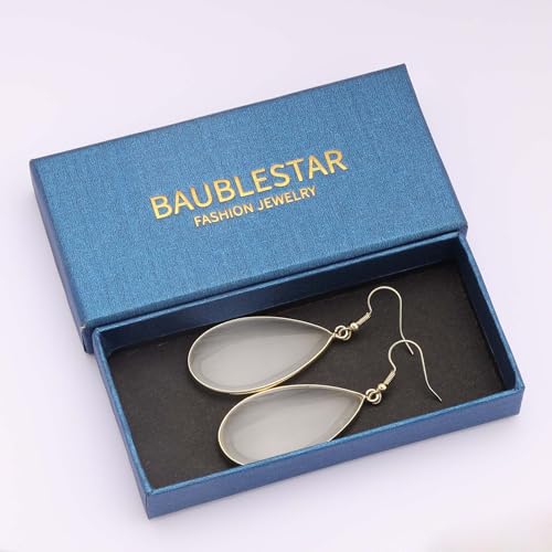 BaubleStar Natural Crystal Healing Stone Earrings Statement Teardrop Dangle Earrings for Women - color: Translucent White