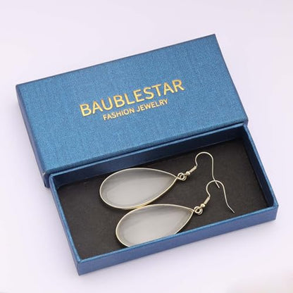 BaubleStar Natural Crystal Healing Stone Earrings Statement Teardrop Dangle Earrings for Women - color: Translucent White