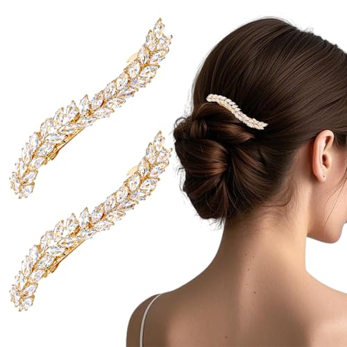 Rhinestone Hair Barrettes for Women Crystal Gold Hair Clips French Design Wedding Bridal Hair Accessories for Wedding Prom Fancy Hair Jewelry for Women Girls