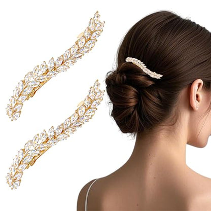 Rhinestone Hair Barrettes for Women Crystal Gold Hair Clips French Design Wedding Bridal Hair Accessories for Wedding Prom Fancy Hair Jewelry for Women Girls