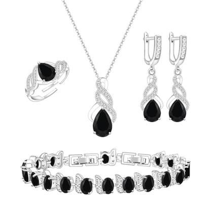 LMXXVJ Jewelry Set for Women,Teardrop Cubic Zirconia Necklace Earrings Adjustable Ring Bracelet Jewelry Set Formal Jewelry Gift - color: MHSD-White Gold-Black
