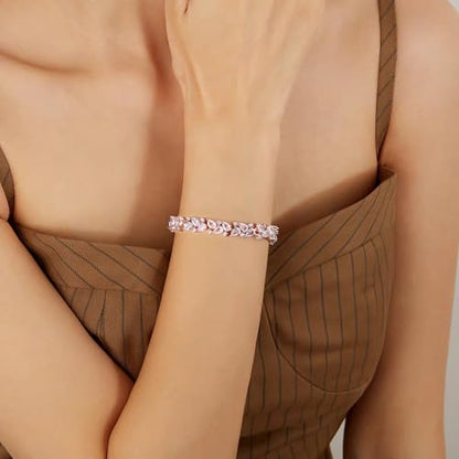 Crysdue Marquise Teardrop Cubic Zirconia Wedding Bridal & Prom Tennis Bracelets for Brides Bridesmaids, Silver/Gold/Rose Gold Plated Bracelet Gifts for Women - style: A_Rose Gold Tone 7.5"