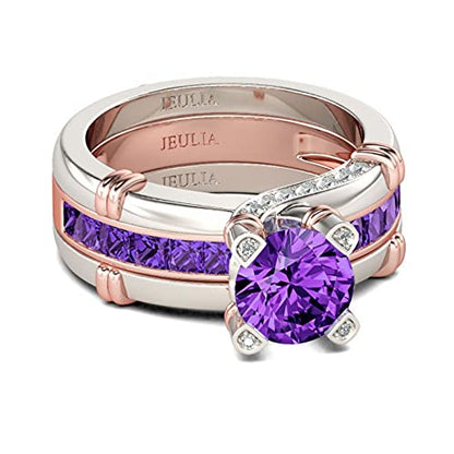 Jeulia Diamond Band Rings for Women cz Sterling Silver Interchangeable Ring Sets Wedding Engagement Anniversary Promise Ring Bridal Sets - color: Amethyst Purple