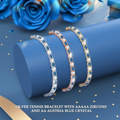 J.Fée Silver Bracelet, S925 Tennis Bracelet with Sparkling 5A Cubic Zirconia Silver Bracelets for Women Adjustable Bracelet for Women Bracelets Womens Bracelet Women Gifts for Women Mom - color: Silver Blue CZ