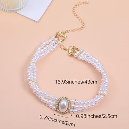 Hecila Pearl Choker Necklace for Women Boho 3 Tier Multilayer Dainty Rhinestones Pearls Chokers Layered Choker White Victorian Jewelry as Faux Pearl Vintage Chokers Necklace Birthday Christmas Gifts