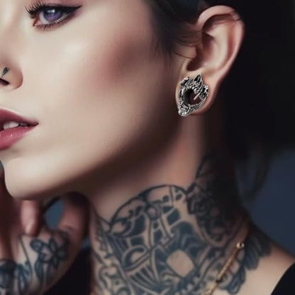 Stainless Steel Tunnels, Open Mouth Sharp Teeth design Earring Plugs, Screw Back Piercing Expander Stretchers. - size: 12mm