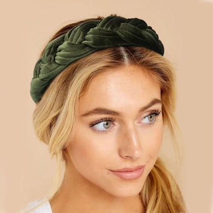 DRESHOW Velvet Braided Headband Women Hair Hoop Elastic Hair Bands Fashion Headbands for Women - color: 1 Pc Velvet Hair Hoop: Army Green