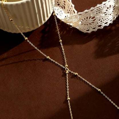 14K Gold Plated Waist Chain for Women Dainty 2Pcs Layered Belly Chain Beaded Pearl Body Chain Belt Set Waterproof Summer Beach Bikini Jewelry Accessories Adjustable Waist Beads Gift - style: Double Bead-GD