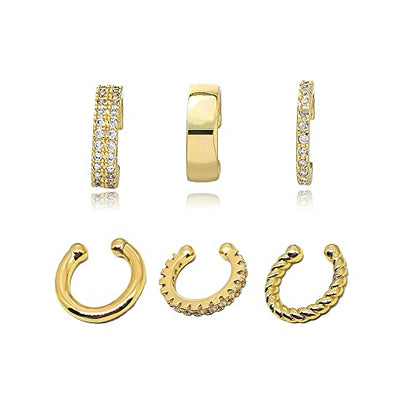 Ear Cuff for Women 14K Gold Plated Cuff Earrings Cubic Zirconia Hoop Huggie Ear Cuffs for Girls Gold Ear Cuffs Non Pierced Ear Clips Cartilage Earring Women Jewelry - color: 6Pcs Gold Set